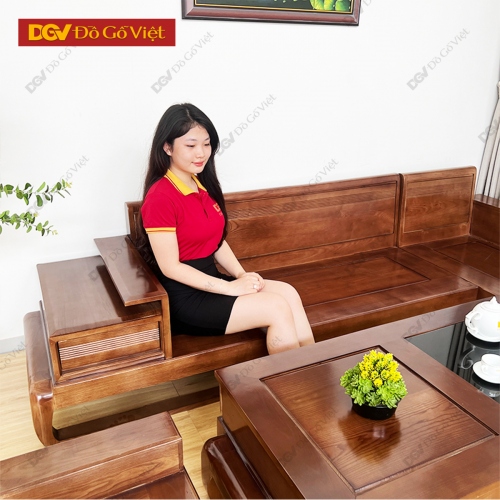 Bộ Sofa Đùi Gà Góc L Gỗ Sồi Nga Màu Óc Chó Hiện Đại Đẹp Rẻ