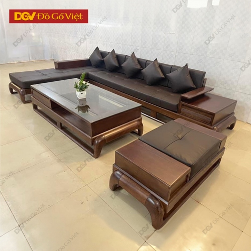 Bộ Sofa Đùi Gà Góc L Gỗ Sồi Nga Màu Óc Chó Hiện Đại Đẹp Rẻ