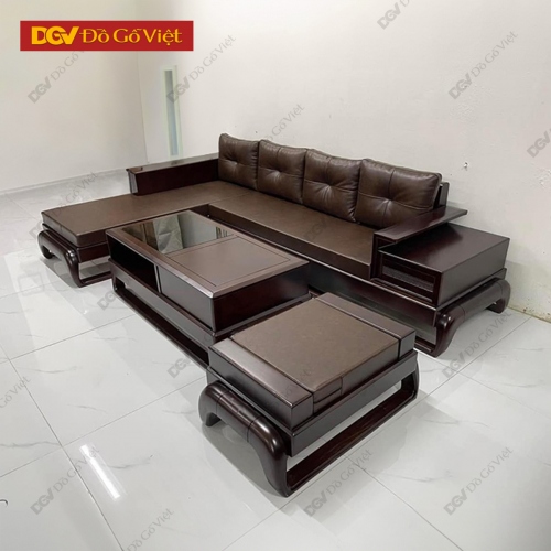 Bộ Sofa Đùi Gà Góc L Gỗ Sồi Nga Màu Óc Chó Hiện Đại Đẹp Rẻ