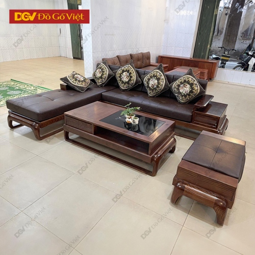 Bộ Sofa Đùi Gà Góc L Gỗ Sồi Nga Màu Óc Chó Hiện Đại Đẹp Rẻ