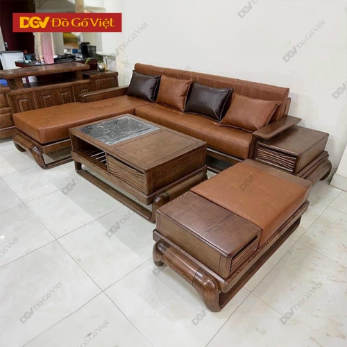 Bộ Sofa Đùi Gà Góc L Gỗ Sồi Nga Màu Óc Chó Hiện Đại Đẹp Rẻ