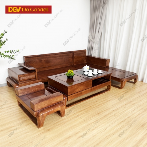 Bộ Sofa Đùi Gà Góc L Gỗ Sồi Nga Màu Óc Chó Hiện Đại Đẹp Rẻ