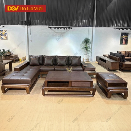 Bộ Sofa Đùi Gà Góc L Gỗ Sồi Nga Màu Óc Chó Hiện Đại Đẹp Rẻ