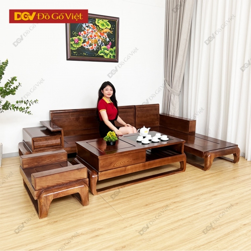 Bộ Sofa Đùi Gà Góc L Gỗ Sồi Nga Màu Óc Chó Hiện Đại Đẹp Rẻ