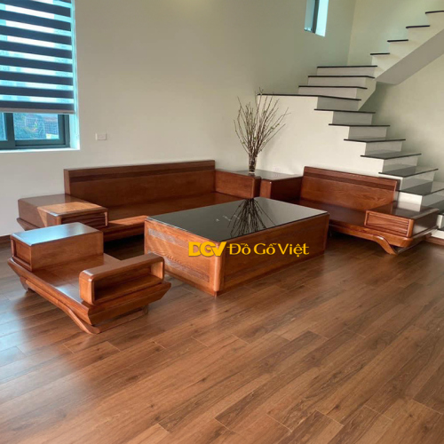 Bộ Sofa Gỗ Sồi Nga Chân Thuyền 4 Món Cho Phòng Khách