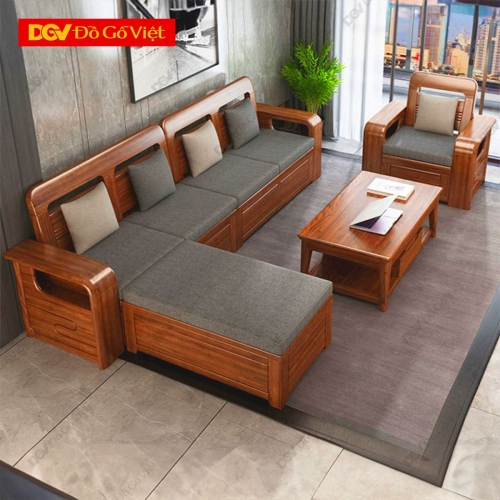 Bộ Sofa Góc Gỗ Gõ Đỏ Pachy Tay Cong Bo Góc Mới Đẹp 2025