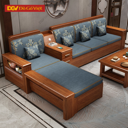 Bộ Sofa Góc L Kèm Hộc Kéo Gỗ Gõ Đỏ Kiểu Dáng Truyền Thống