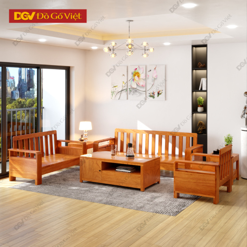 Bộ Sofa Phòng Khách 2 Văng Mặt Lưng Nan Gỗ Gõ Đỏ Đẹp