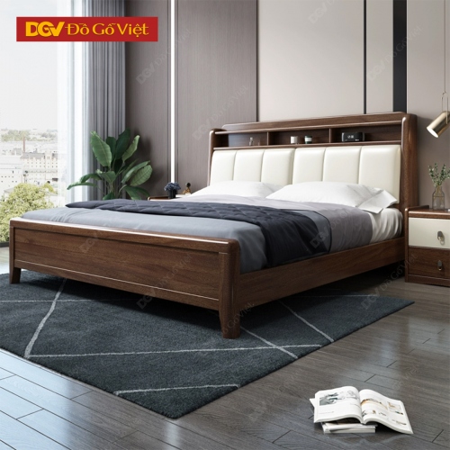 Giường Ngủ Chân Cao Tích Hợp Kệ Và Nệm Tựa Đầu Êm Ái