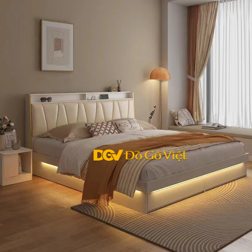 Giường Ngủ Giá Rẻ Kiểu Đầu Bọc Nệm Có Đèn LED Trang Trí Đẹp