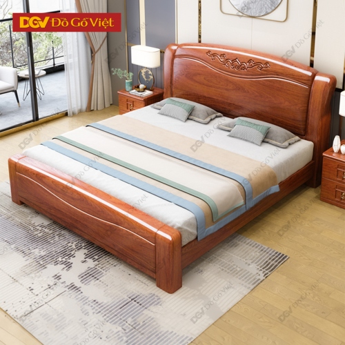 Giường Ngủ Gỗ Gõ Đỏ Chạm Hoa Văn Đơn Giản Hiện Đại