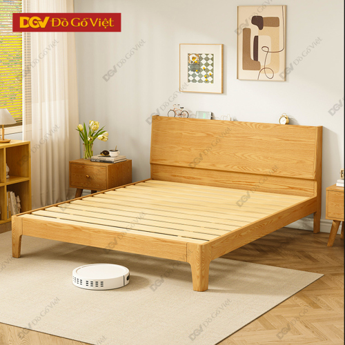 Giường Ngủ Gỗ Tự Nhiên Màu Vàng Sồi Đẹp Kiểu Dáng Hiện Đại