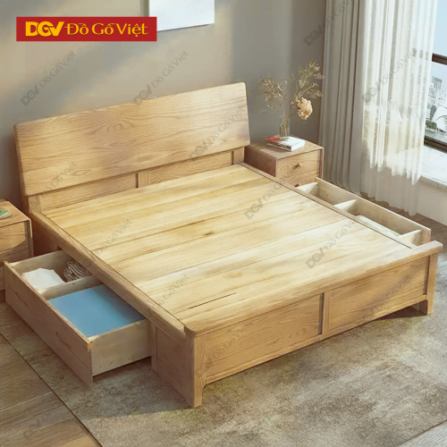 Giường Ngủ Gỗ Tự Nhiên Màu Vàng Sồi Tối Giản Thanh Lịch