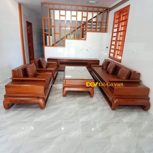 Bàn Ghế Sofa Đối Gỗ Gõ 4 Món Mẫu Đùi Gà Hiện Đại