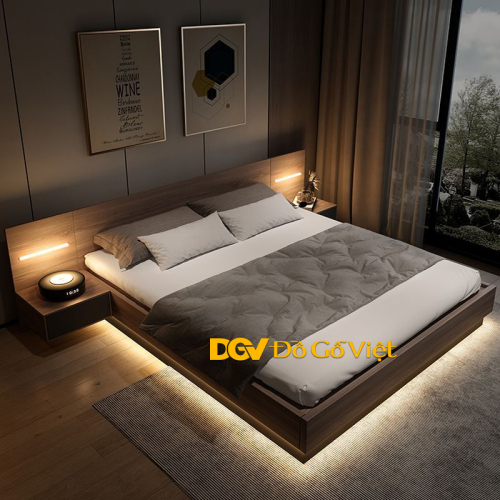 Mẫu Giường Phòng Ngủ Cao Cấp Có Gắn Đèn LED Trang Trí Đẹp