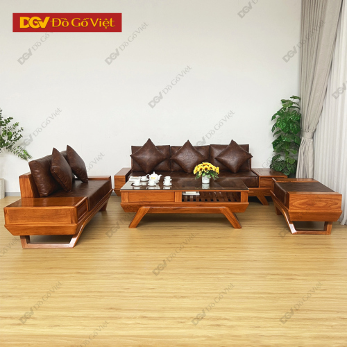 Sofa 2 Văng Gỗ Gõ Đỏ Chân Thuyền Sang Trọng Cho Phòng Khách