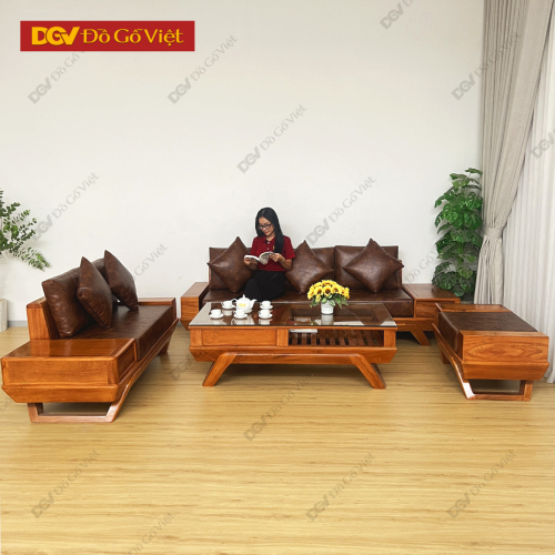 Sofa 2 Văng Gỗ Gõ Đỏ Chân Thuyền Sang Trọng Cho Phòng Khách