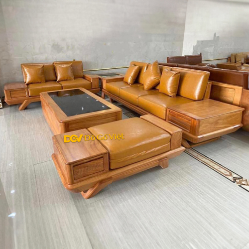 Sofa Gõ 100% Chân Thuyền Sang Trọng Cho Nhà Phố Biệt Thự