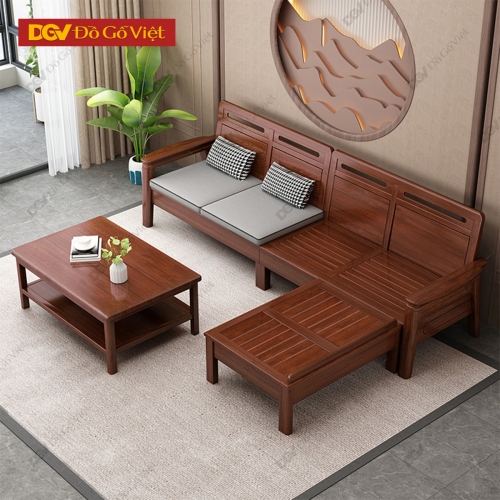 Sofa Gỗ Căm Xe Góc L 4 Món Đơn Giản Nhỏ Gọn Đẹp Giá Rẻ