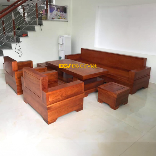 Sofa Gỗ Gõ Bộ Đối 6 Món Kiểu Hộp Hiện Đại Đẹp