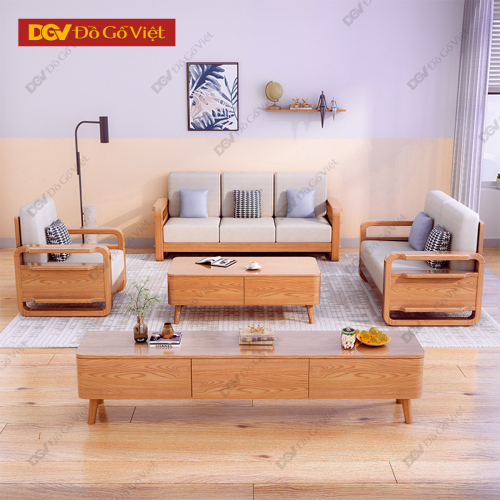 Sofa Gỗ Sồi Hiện Đại Tay Ghế Bo Tròn Mềm Mại Sang Trọng