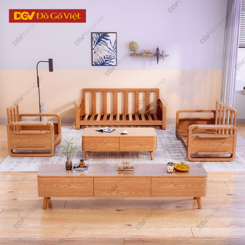 Sofa Gỗ Sồi Hiện Đại Tay Ghế Bo Tròn Mềm Mại Sang Trọng