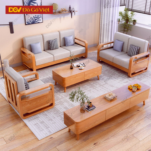 Sofa Gỗ Sồi Hiện Đại Tay Ghế Bo Tròn Mềm Mại Sang Trọng