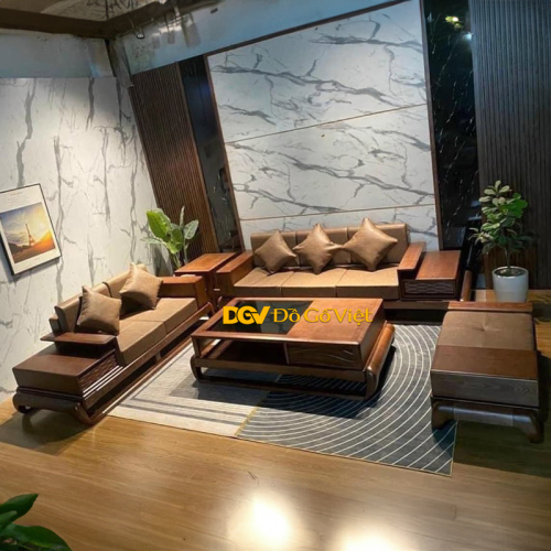 Sofa Gỗ Sồi Nga Phòng Khách Chân To 2 Băng Dài Đẹp Giá Rẻ