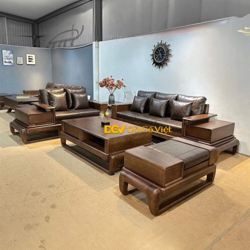 Sofa Gỗ Sồi Nga Phòng Khách Chân To 2 Băng Dài Đẹp Giá Rẻ