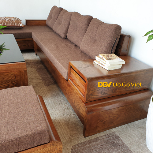 Sofa Góc L Phòng Khách Màu Óc Chó Chân Quấn Gỗ Sồi Nga Đẹp Giá Rẻ