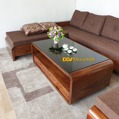 Sofa Góc L Phòng Khách Màu Óc Chó Chân Quấn Gỗ Sồi Nga Đẹp Giá Rẻ