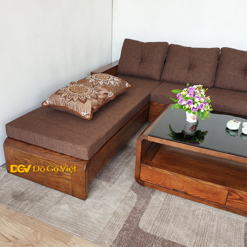 Sofa Góc L Phòng Khách Màu Óc Chó Chân Quấn Gỗ Sồi Nga Đẹp Giá Rẻ