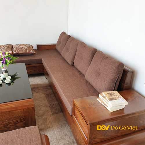 Sofa Góc L Phòng Khách Màu Óc Chó Chân Quấn Gỗ Sồi Nga Đẹp Giá Rẻ