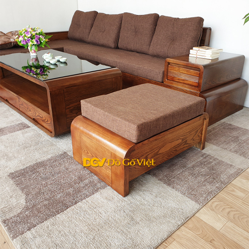 Sofa Góc L Phòng Khách Màu Óc Chó Chân Quấn Gỗ Sồi Nga Đẹp Giá Rẻ