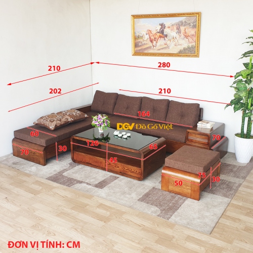 Sofa Góc L Phòng Khách Màu Óc Chó Chân Quấn Gỗ Sồi Nga Đẹp Giá Rẻ