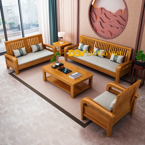 Sofa Hiện Đại Phòng Khách Gỗ Sồi 5 Món Màu Tự Nhiên Đẹp
