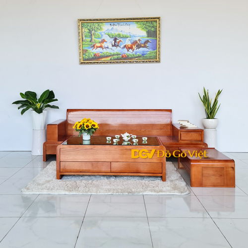 Sofa Phòng Khách 3 Món Nhỏ Gọn Gỗ Sồi Nga Màu Nâu Đẹp Giá Rẻ