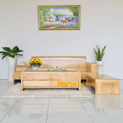 Sofa Phòng Khách Nhỏ Gọn Gỗ Sồi Nga Sơn Vàng Đẹp Giá Rẻ