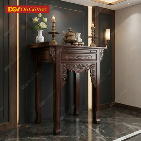 Bàn Thờ Gỗ Muồng Dáng Cao Chạm Khắc Hoa Văn Hoa Sen