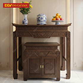 Án Gian Phòng Thờ Gỗ Sồi Giá Rẻ Chạm Họa Tiết Hoa Sen Đẹp