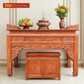 Án Gian Thờ 1m53 Gỗ Hương Đá Chạm Sen Kèm Tủ Táp