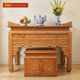 Án Gian Thờ 1m75 Gỗ Gõ Đỏ Chạm Sen Kèm Tủ Táp Hiện Đại
