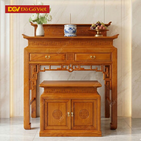 Án Gian Thờ 2 Tầng Gỗ Sồi Nga Màu Hương Vàng Đẹp Bền Rẻ