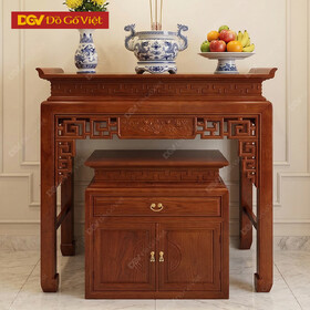 Án Gian Thờ Gia Tiên Gỗ SồI Tự Nhiên Chạm Hoa Sen Phong Thủy
