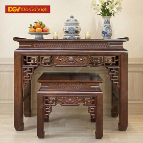 Án Gian Thờ Gỗ Gõ Đỏ 1m53 Màu Nâu Óc Chó Chạm Sen Độc Đáo