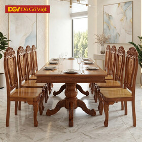 Bàn Ăn Căm Xe Mặt Gõ Đỏ Chữ Nhật Bộ 8 Ghế Đẹp Giá Tốt