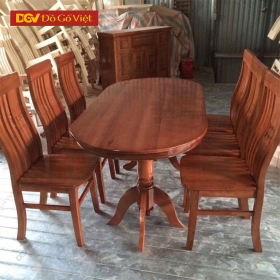 Bàn Ăn Gỗ Xoan Đào Oval 1m6 6 Ghế