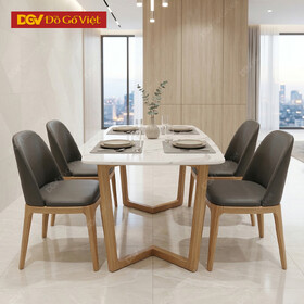 Bàn Ăn Mặt Đá 1m4 Chân Gỗ Chữ Y 4 Ghế Nệm Đẹp Mới 2026