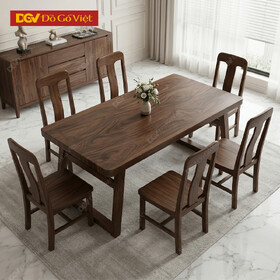 Bàn Ghế Ăn Gỗ Óc Chó Chân Chữ A Ghế Tựa Lưng Cao Hiện Đại