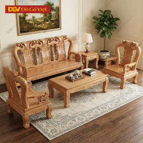 Bàn Ghế Salon Gỗ Sồi Nga Tự Nhiên Chạm Đào Tay 12 6 Món Đẹp